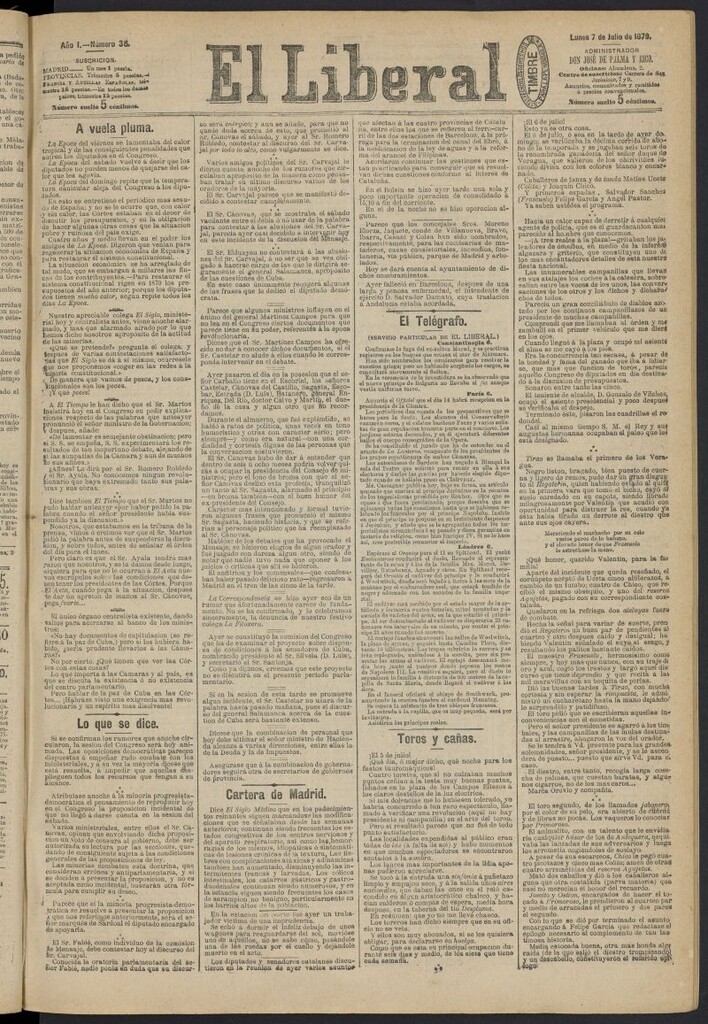 Miniatura de El Liberal (Madrid. 1879) del 7 de julio de 1879, nº 38