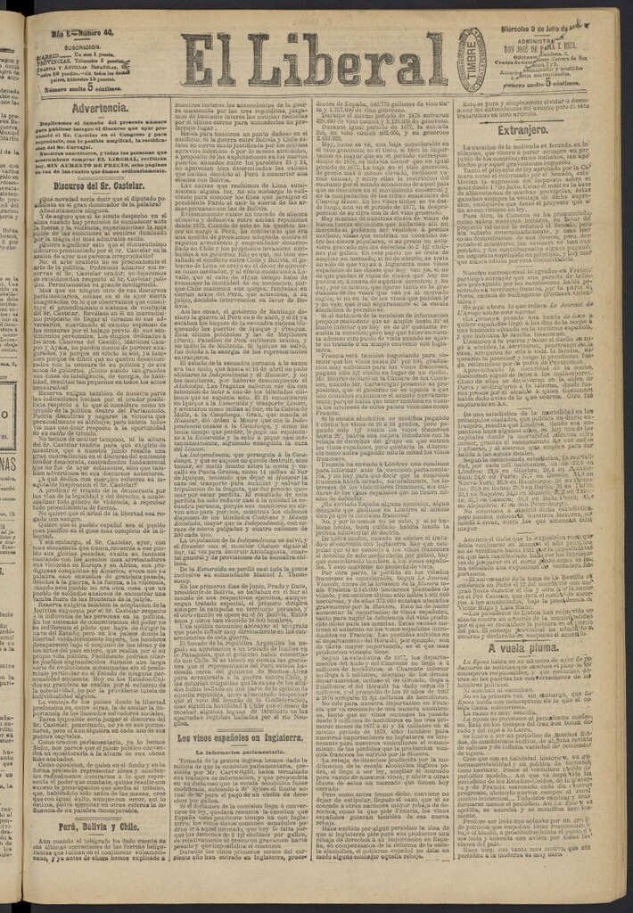 Miniatura de El Liberal (Madrid. 1879) del 9 de julio de 1879, nº 40