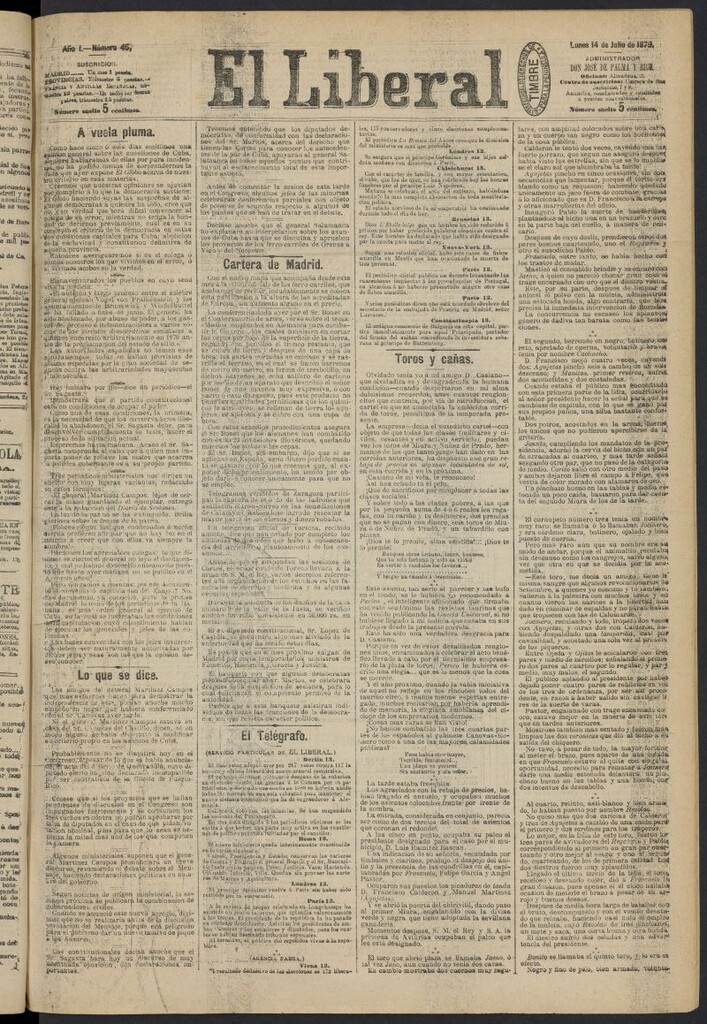 Miniatura de El Liberal (Madrid. 1879) del 14 de julio de 1879, nº 45