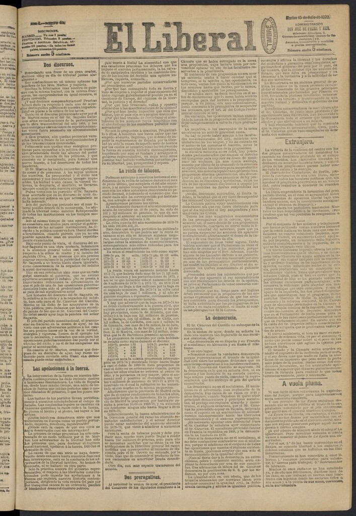 Miniatura de El Liberal (Madrid. 1879) del 15 de julio de 1879, nº 46