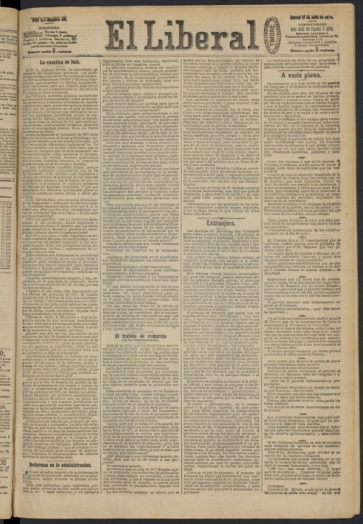 Miniatura de El Liberal (Madrid. 1879) del 17 de julio de 1879, nº 48