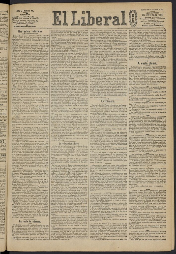 Miniatura de El Liberal (Madrid. 1879) del 18 de julio de 1879, nº 49