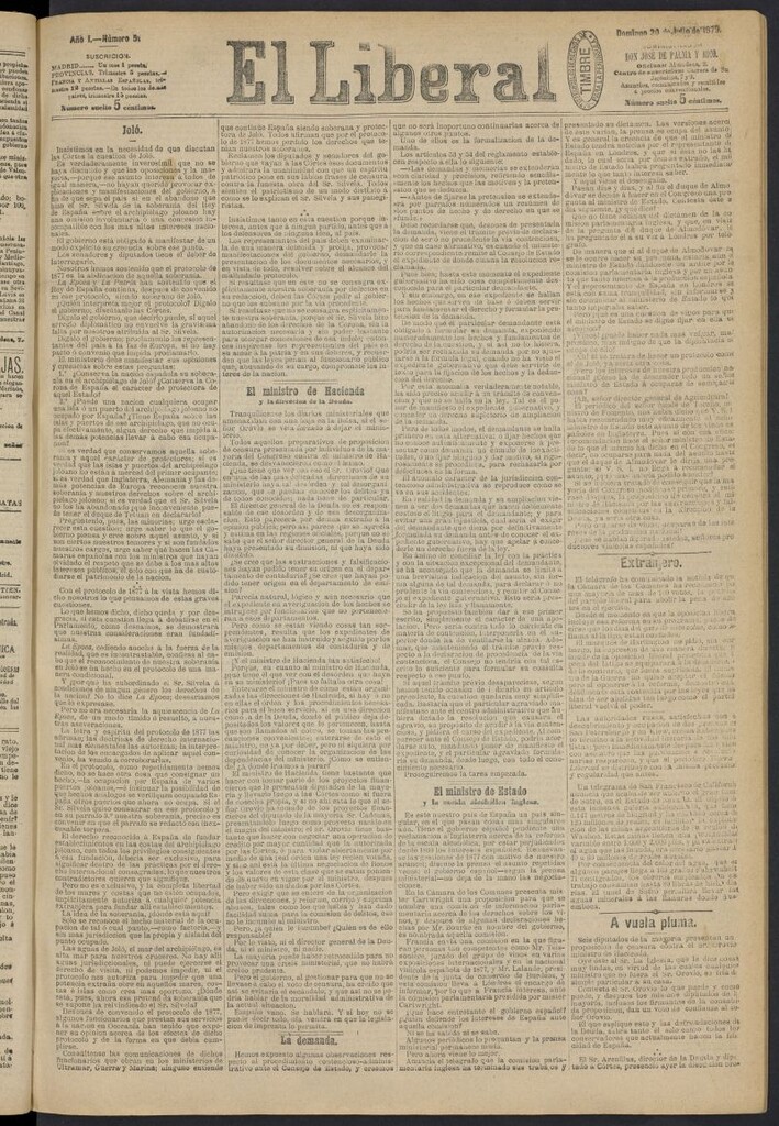 Miniatura de El Liberal (Madrid. 1879) del 20 de julio de 1879, nº 51
