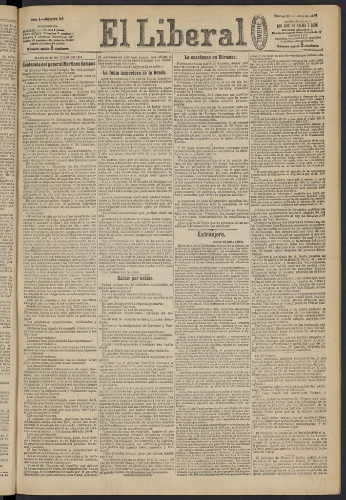 Miniatura de El Liberal (Madrid. 1879) del 22 de julio de 1879, nº 53