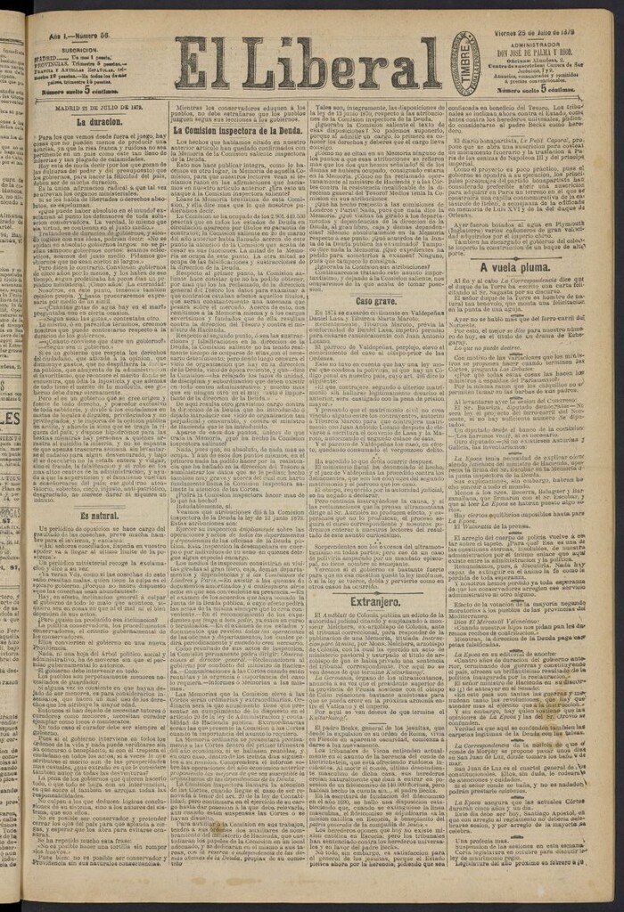 Miniatura de El Liberal (Madrid. 1879) del 25 de julio de 1879, nº 56