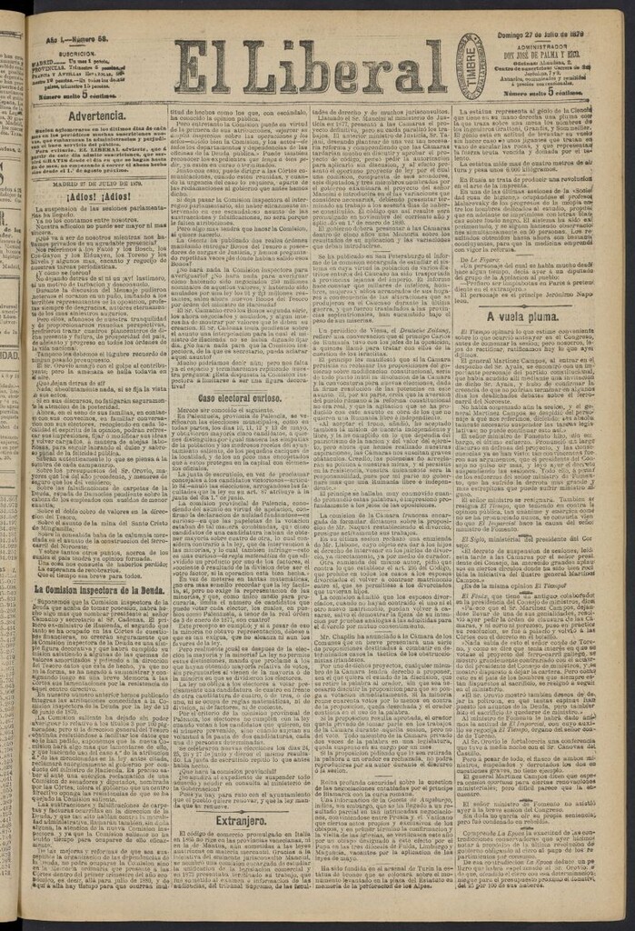 Miniatura de El Liberal (Madrid. 1879) del 27 de julio de 1879, nº 58