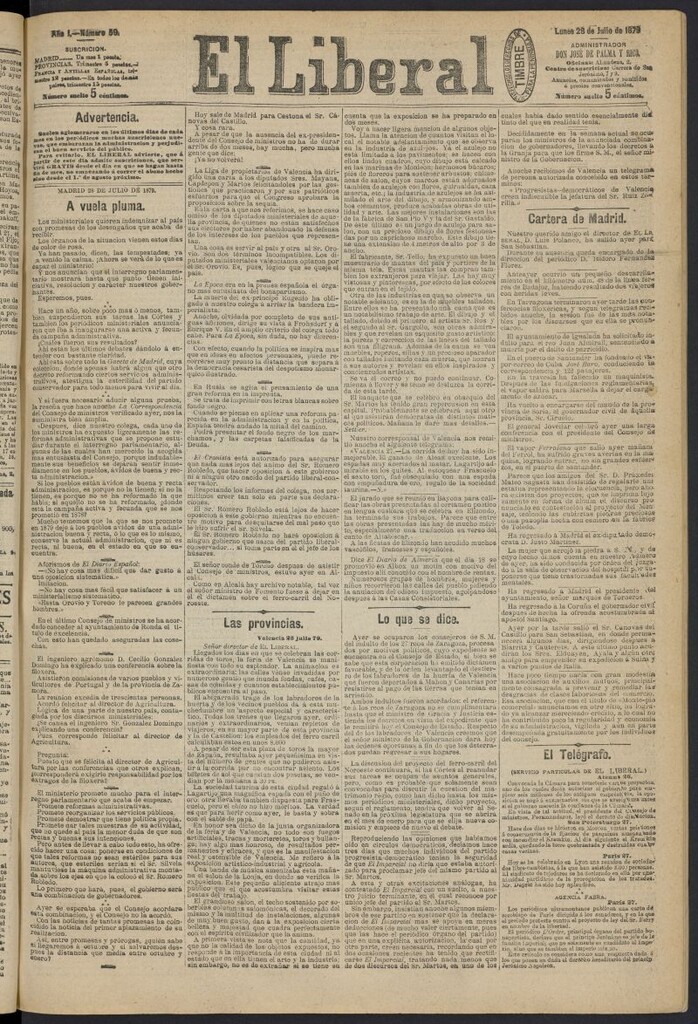 Miniatura de El Liberal (Madrid. 1879) del 28 de julio de 1879, nº 59