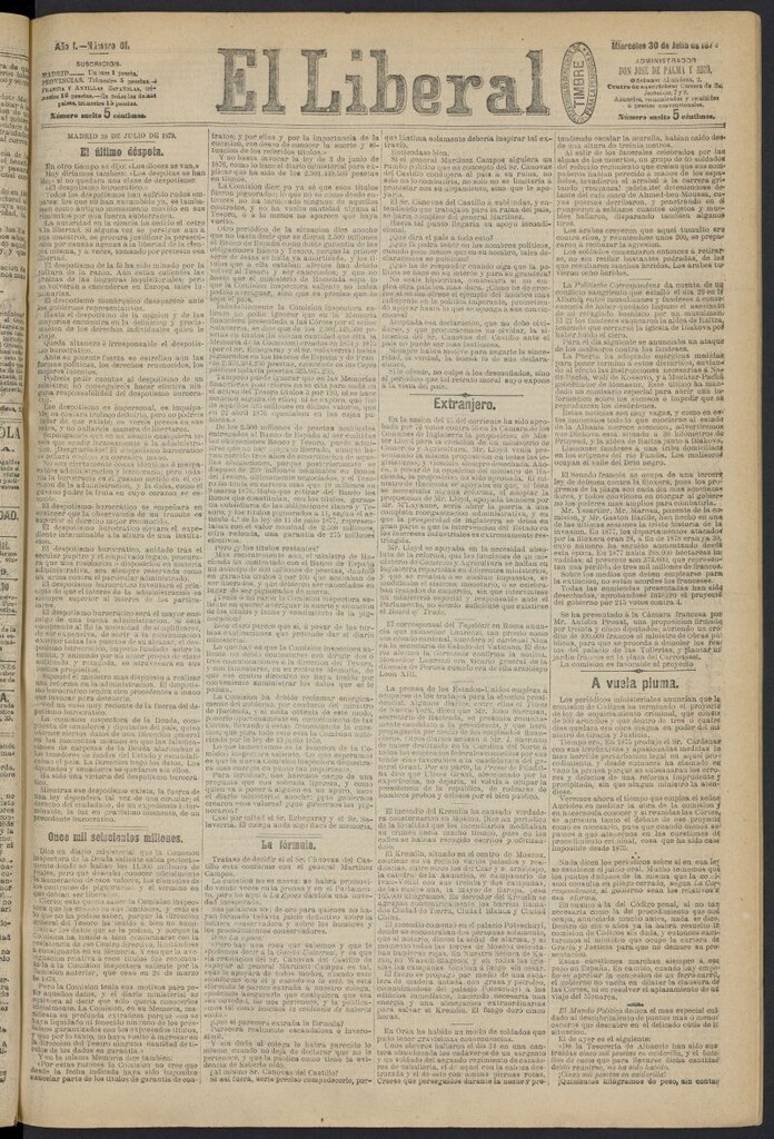 Miniatura de El Liberal (Madrid. 1879) del 30 de julio de 1879, nº 61
