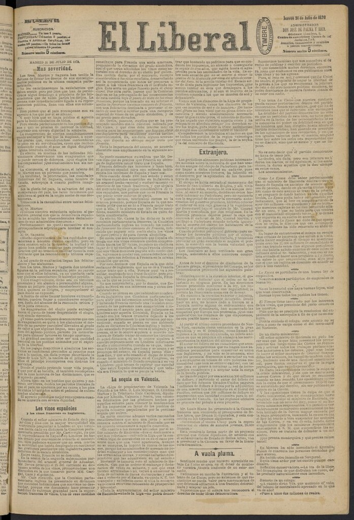 Miniatura de El Liberal (Madrid. 1879) del 31 de julio de 1879, nº 62