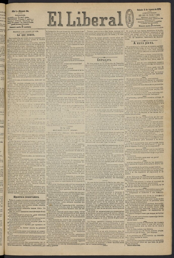 Miniatura de El Liberal (Madrid. 1879) del 2 de agosto de 1879, nº 64