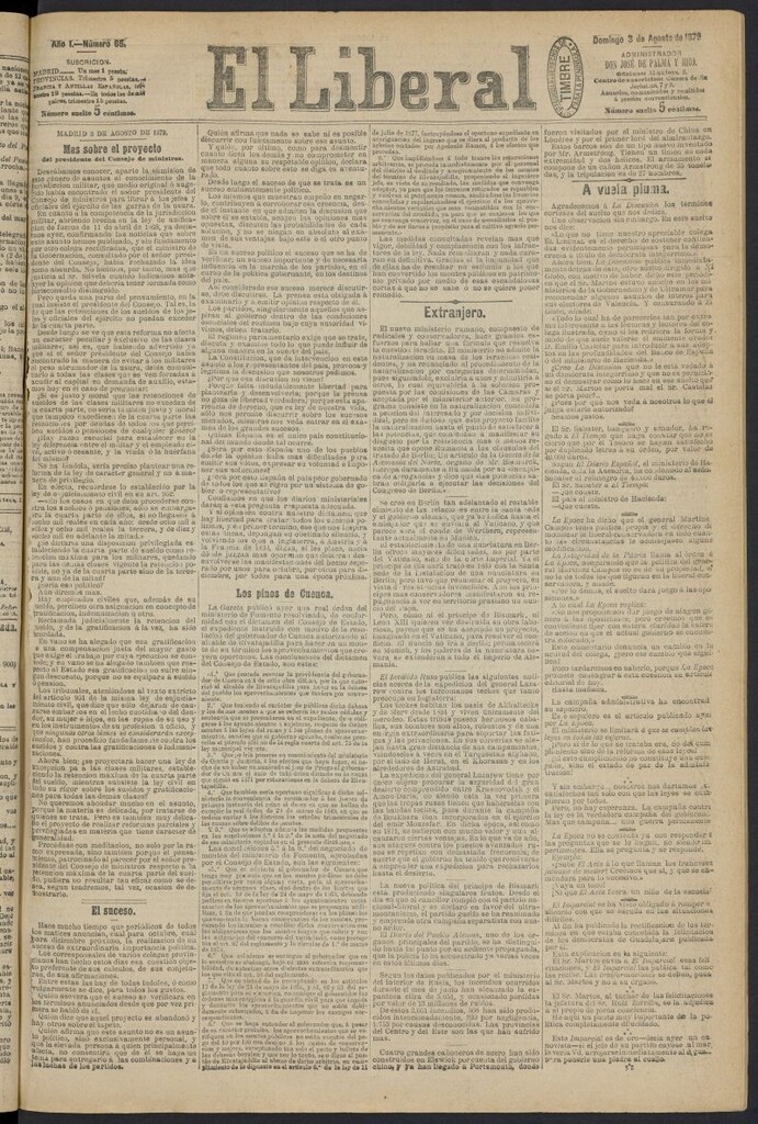 Miniatura de El Liberal (Madrid. 1879) del 3 de agosto de 1879, nº 65