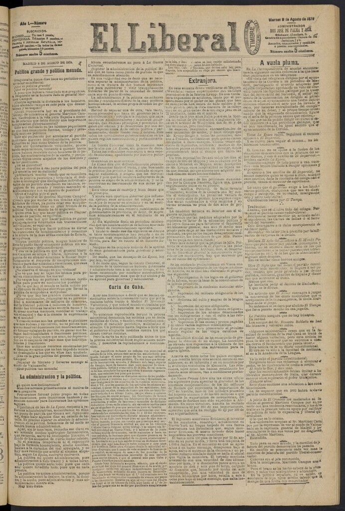 Miniatura de El Liberal (Madrid. 1879) del 8 de agosto de 1879, nº 70