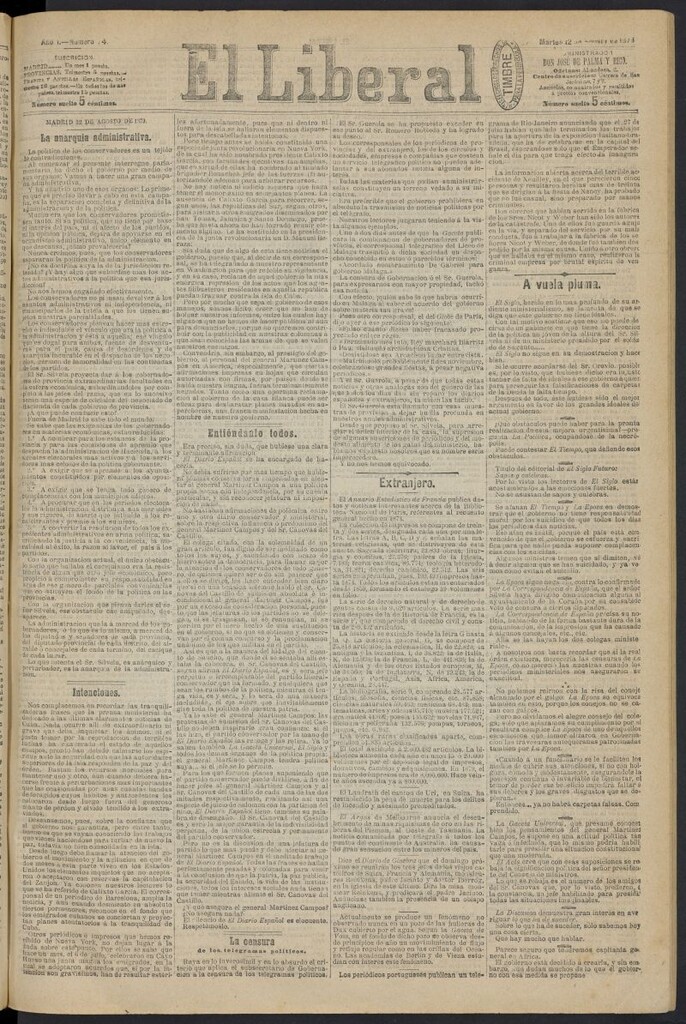 Miniatura de El Liberal (Madrid. 1879) del 12 de agosto de 1879, nº 74