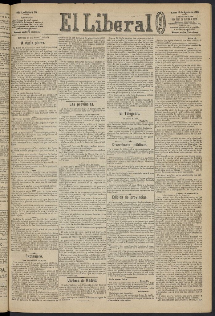 Miniatura de El Liberal (Madrid. 1879) del 18 de agosto de 1879, nº 80