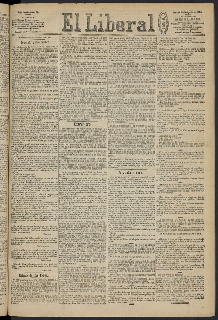 Miniatura de El Liberal (Madrid. 1879) del 19 de agosto de 1879, nº 81