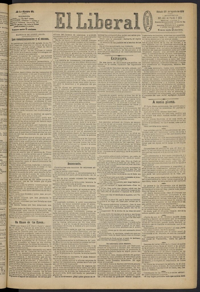 Miniatura de El Liberal (Madrid. 1879) del 23 de agosto de 1879, nº 85