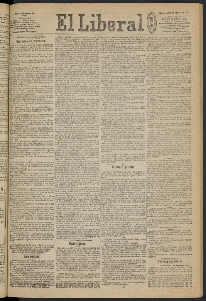 Miniatura de El Liberal (Madrid. 1879) del 24 de agosto de 1879, nº 86