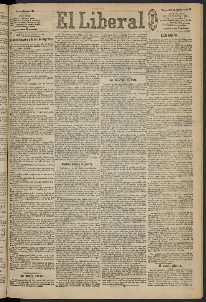 Miniatura de El Liberal (Madrid. 1879) del 29 de agosto de 1879, nº 91