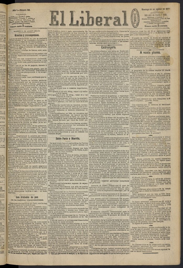 Miniatura de El Liberal (Madrid. 1879) del 31 de agosto de 1879, nº 93