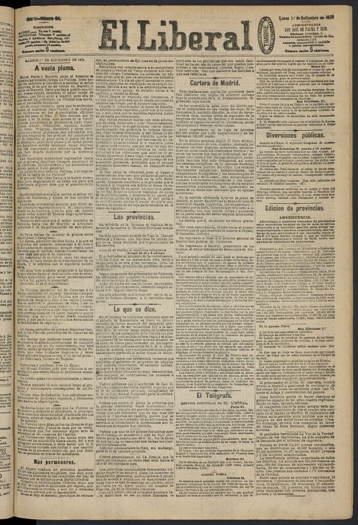 Miniatura de El Liberal (Madrid. 1879) del 1 de septiembre de 1879, nº 94