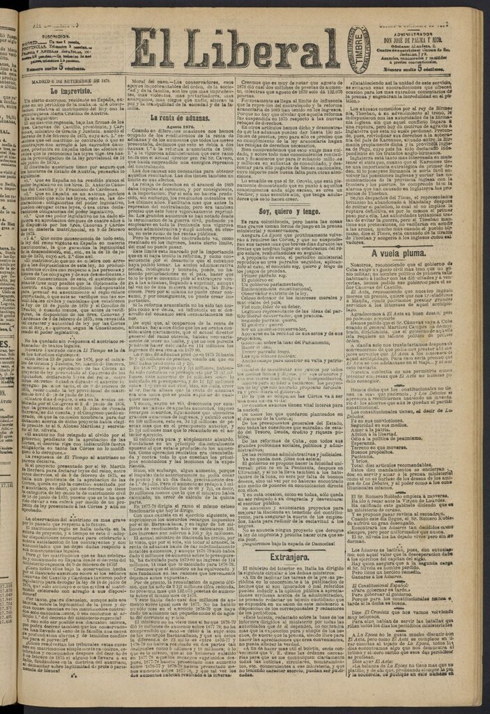 Miniatura de El Liberal (Madrid. 1879) del 6 de septiembre de 1879, nº 99