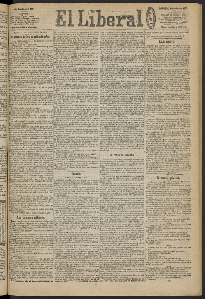 Miniatura de El Liberal (Madrid. 1879) del 7 de septiembre de 1879, nº 100