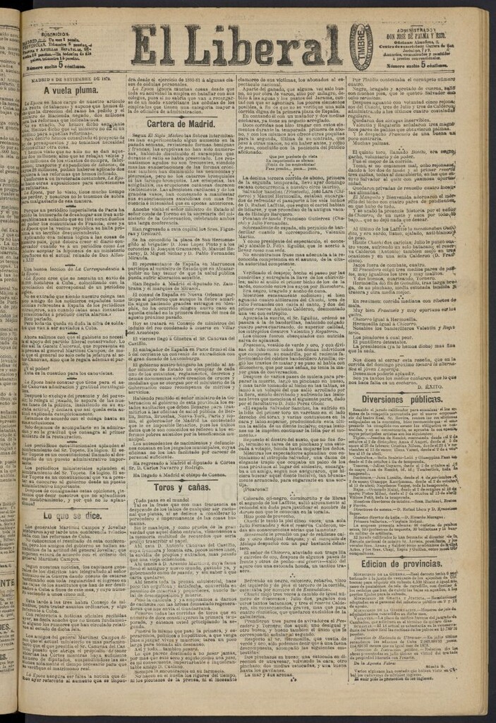 Miniatura de El Liberal (Madrid. 1879) del 8 de septiembre de 1879, nº 101