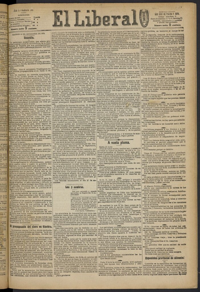 Miniatura de El Liberal (Madrid. 1879) del 13 de septiembre de 1879, nº 106