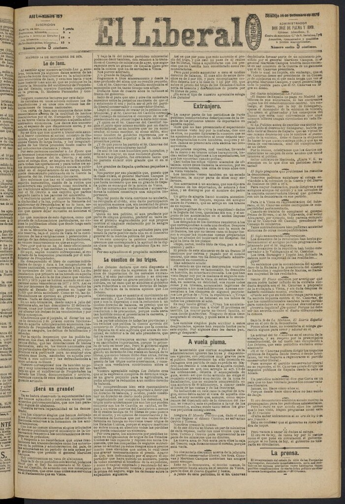 Miniatura de El Liberal (Madrid. 1879) del 14 de septiembre de 1879, nº 107