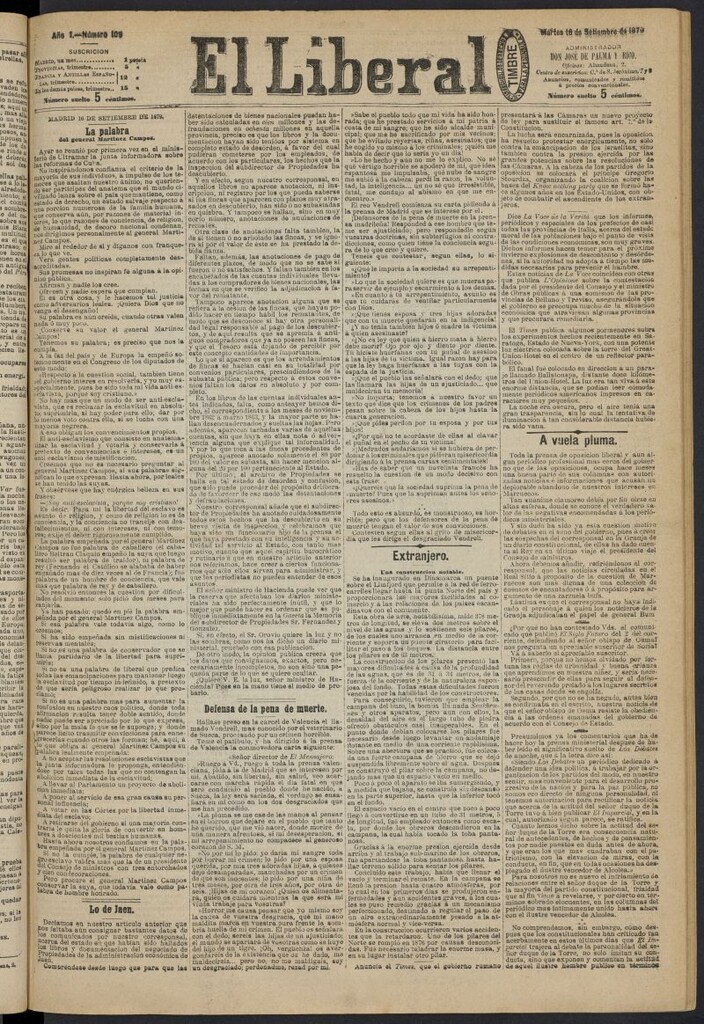 Miniatura de El Liberal (Madrid. 1879) del 16 de septiembre de 1879, nº 109