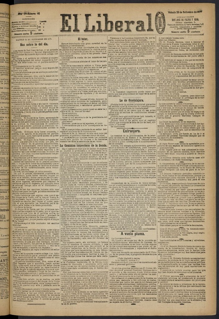 Miniatura de El Liberal (Madrid. 1879) del 20 de septiembre de 1879, nº 113