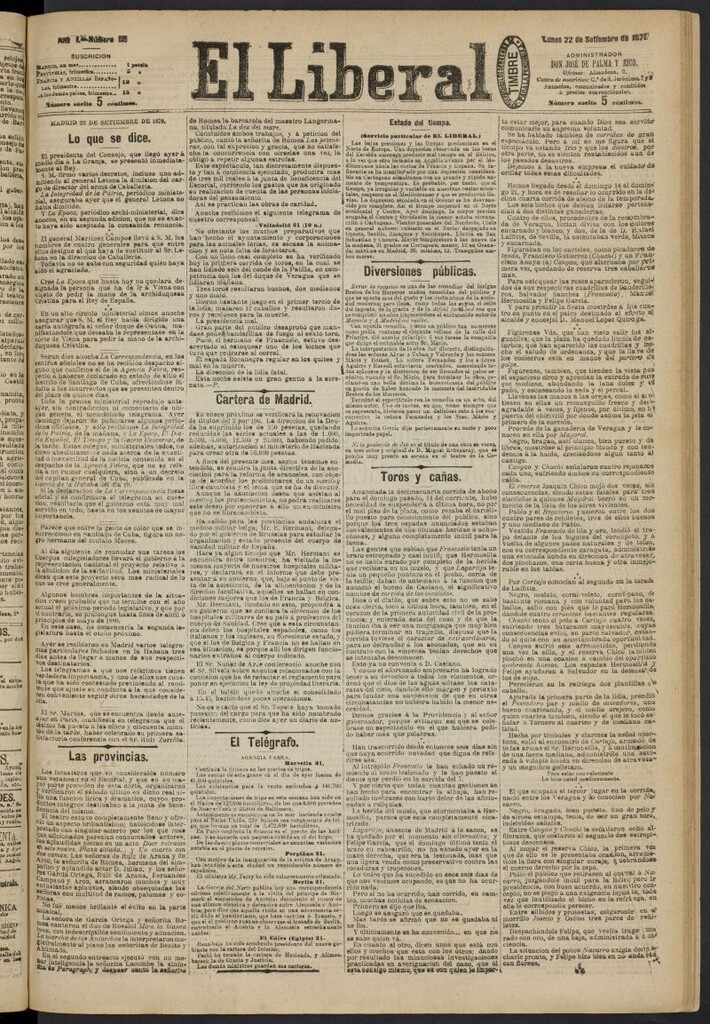 Miniatura de El Liberal (Madrid. 1879) del 22 de septiembre de 1879, nº 115