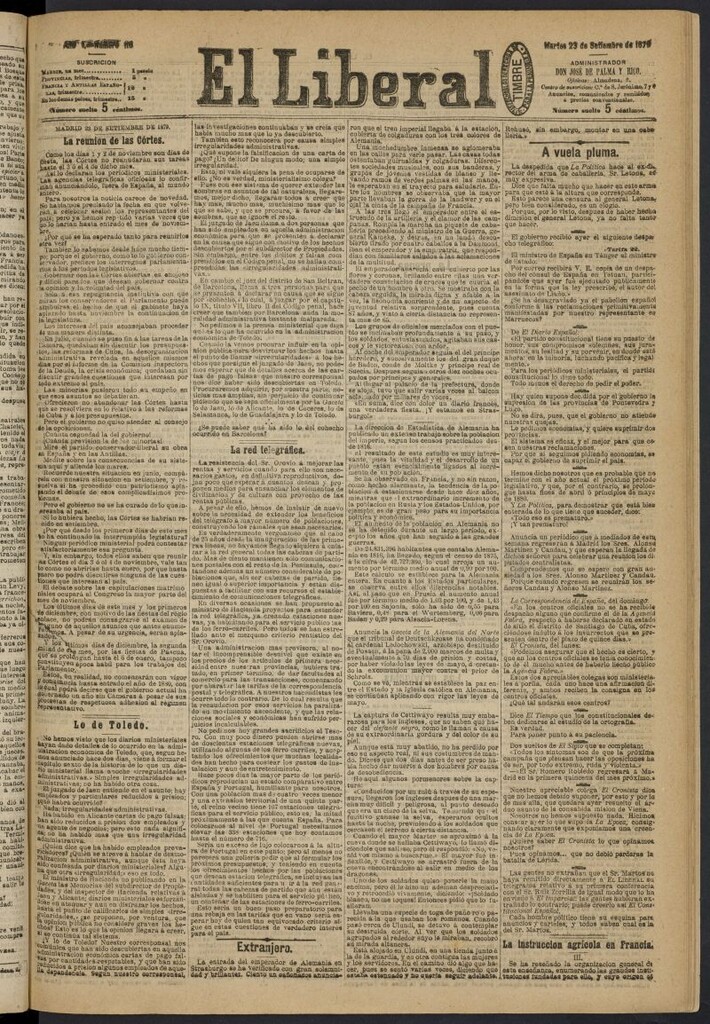 Miniatura de El Liberal (Madrid. 1879) del 23 de septiembre de 1879, nº 116