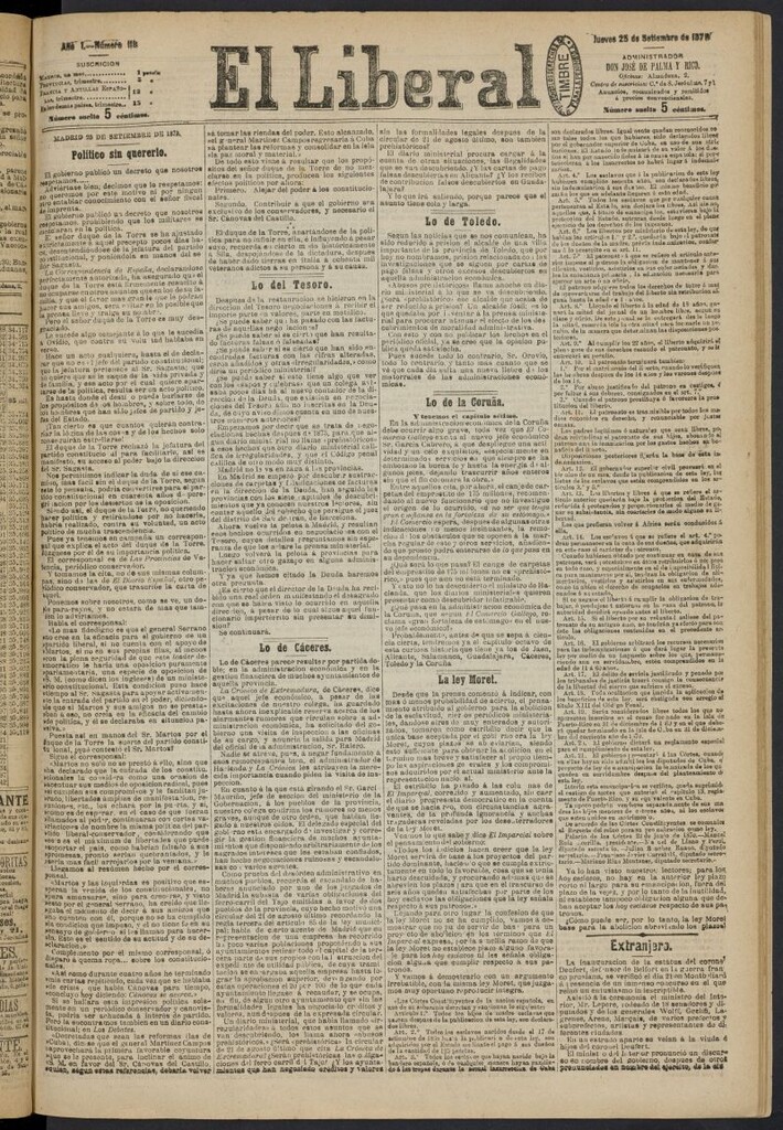 Miniatura de El Liberal (Madrid. 1879) del 25 de septiembre de 1879, nº 118