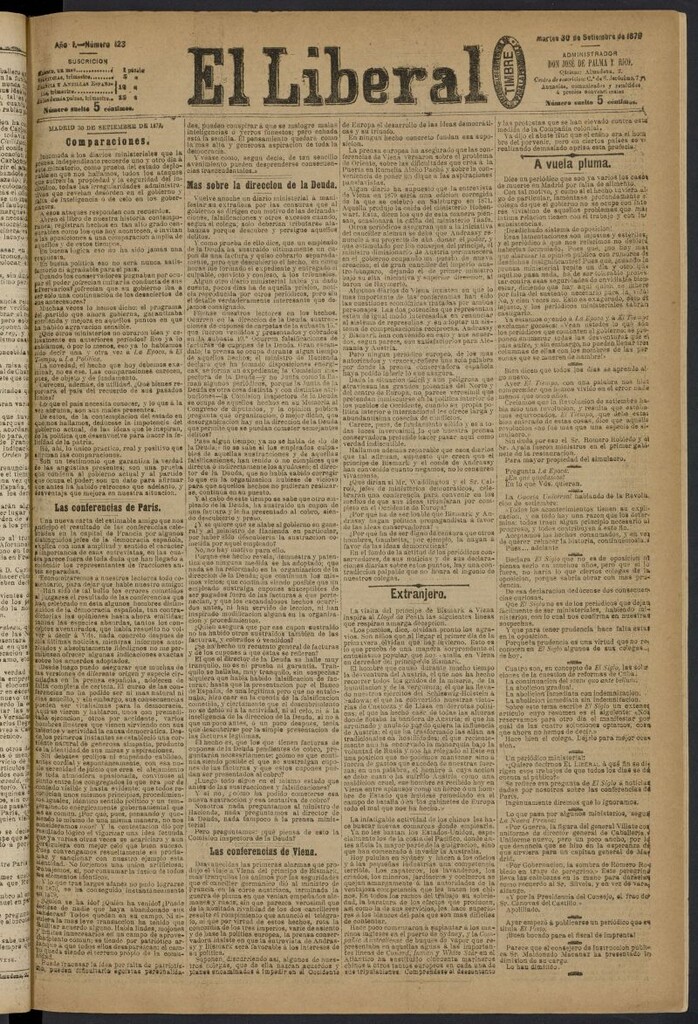 Miniatura de El Liberal (Madrid. 1879) del 30 de septiembre de 1879, nº 123