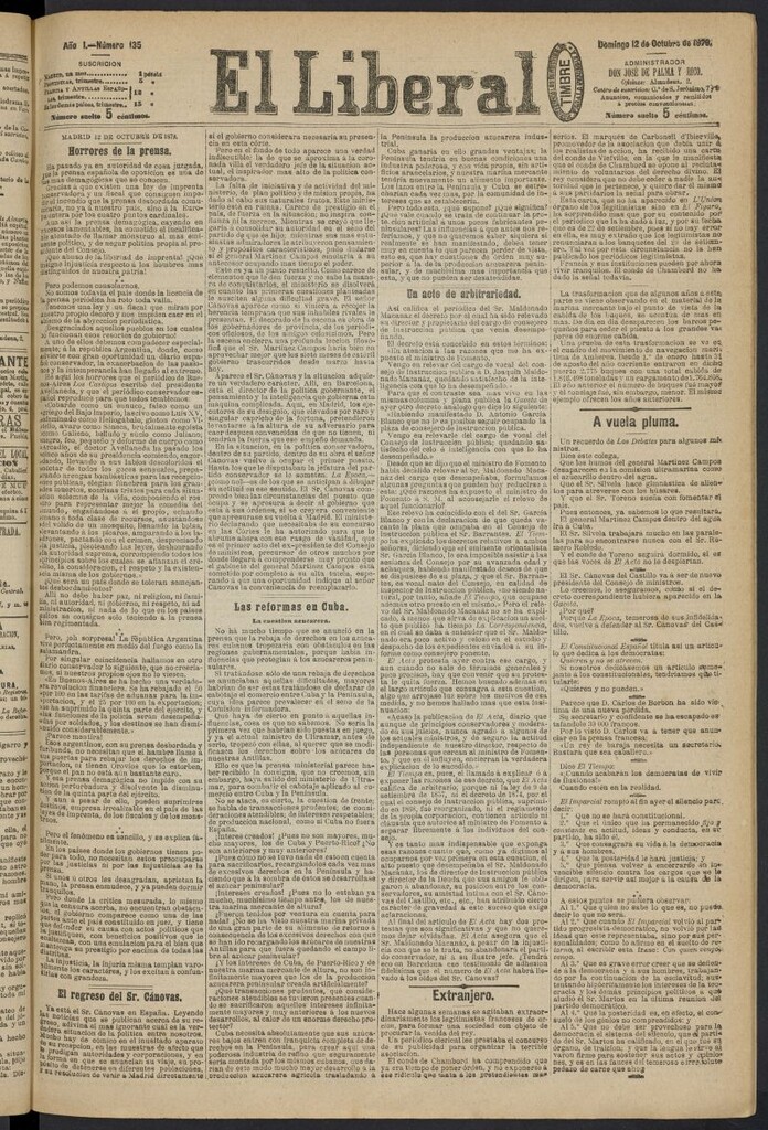 Miniatura de El Liberal (Madrid. 1879) del 12 de octubre de 1879, nº 135