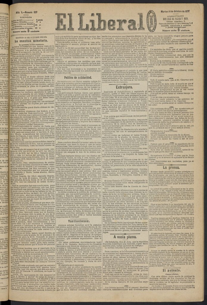 Miniatura de El Liberal (Madrid. 1879) del 14 de octubre de 1879, nº 137