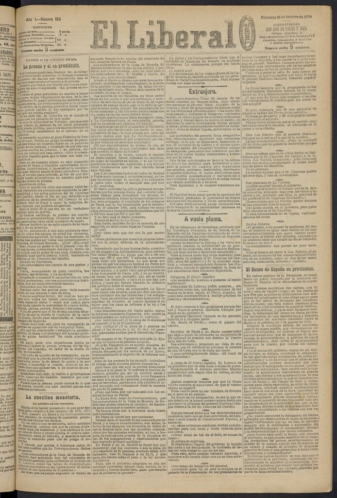 Miniatura de El Liberal (Madrid. 1879) del 15 de octubre de 1879, nº 138