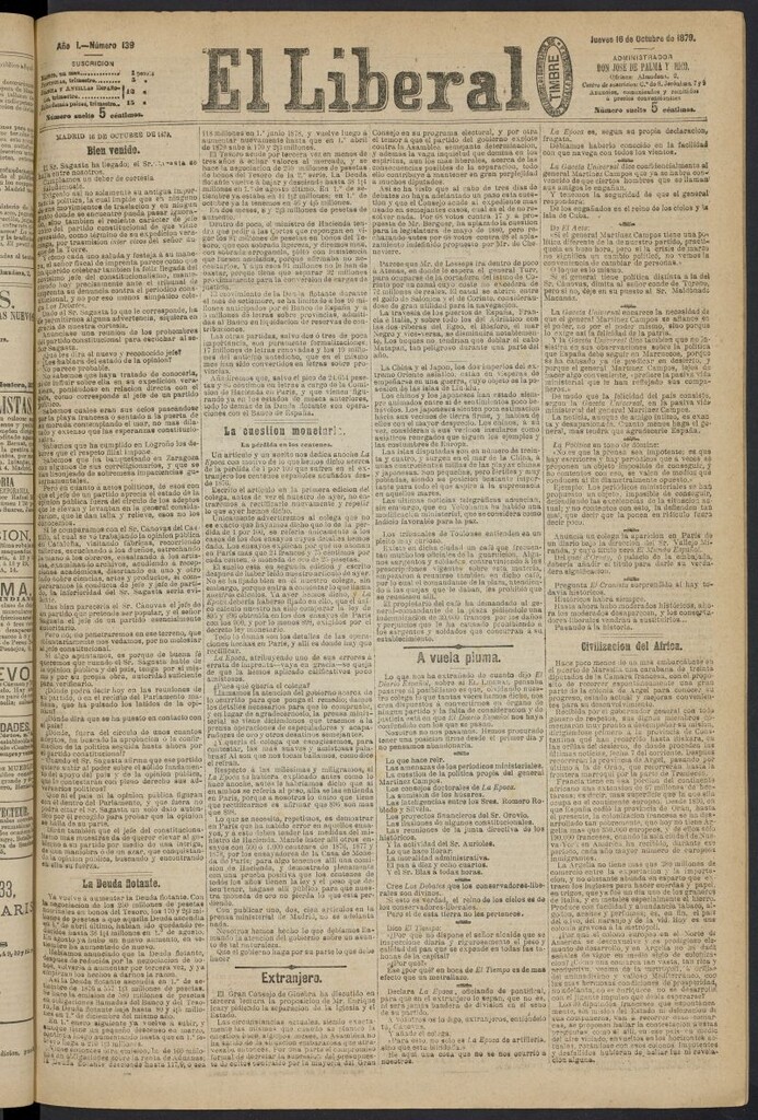 Miniatura de El Liberal (Madrid. 1879) del 16 de octubre de 1879, nº 139