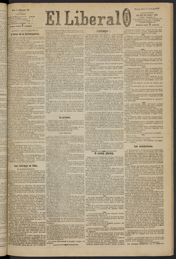 Miniatura de El Liberal (Madrid. 1879) del 18 de octubre de 1879, nº 141