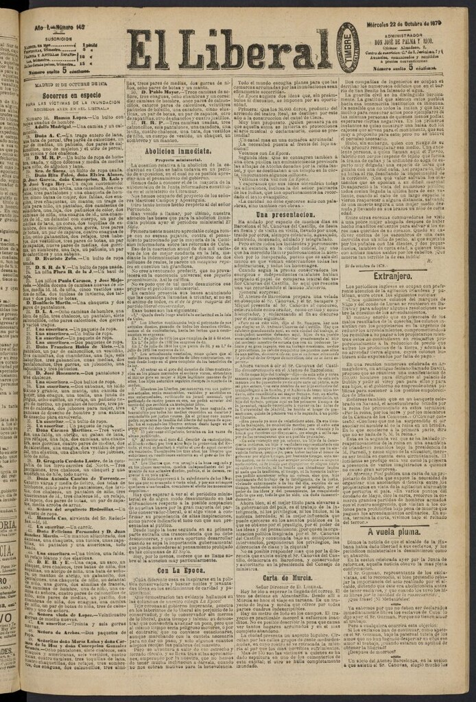 Miniatura de El Liberal (Madrid. 1879) del 22 de octubre de 1879, nº 145
