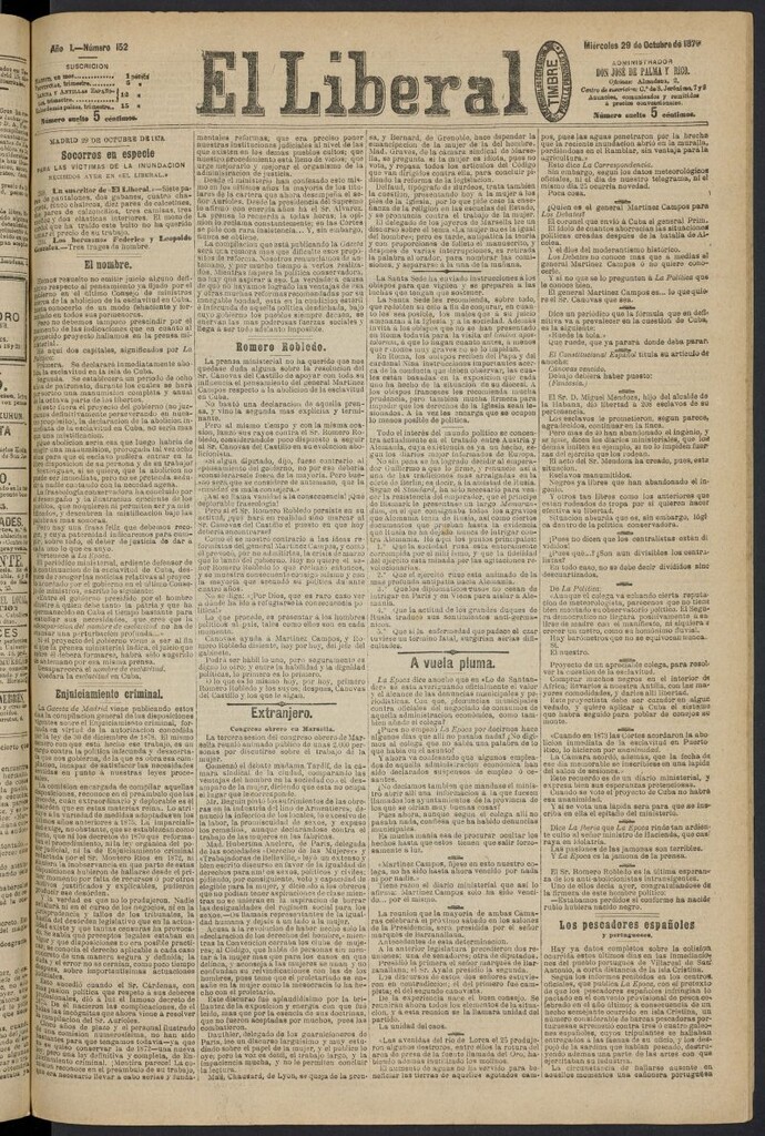 Miniatura de El Liberal (Madrid. 1879) del 29 de octubre de 1879, nº 152