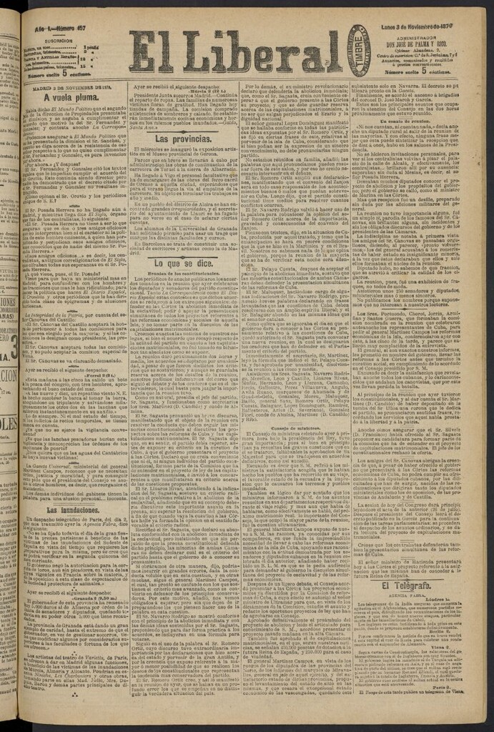 Miniatura de El Liberal (Madrid. 1879) del 3 de noviembre de 1879, nº 157