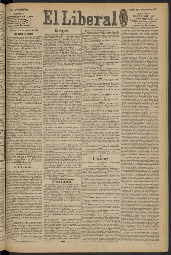 Miniatura de El Liberal (Madrid. 1879) del 14 de noviembre de 1879, nº 168
