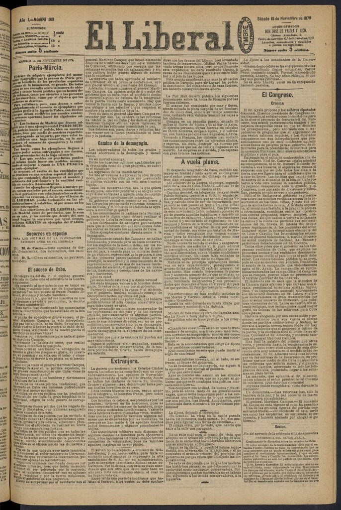 Miniatura de El Liberal (Madrid. 1879) del 15 de noviembre de 1879, nº 169