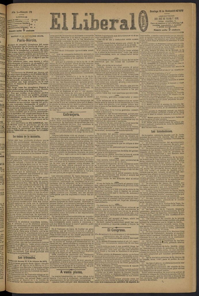 Miniatura de El Liberal (Madrid. 1879) del 16 de noviembre de 1879, nº 170