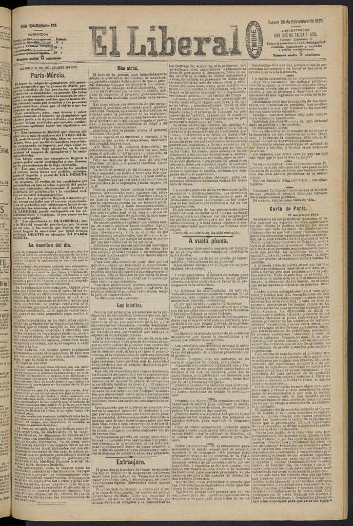 Miniatura de El Liberal (Madrid. 1879) del 20 de noviembre de 1879, nº 174