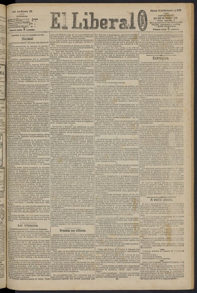 Miniatura de El Liberal (Madrid. 1879) del 21 de noviembre de 1879, nº 175