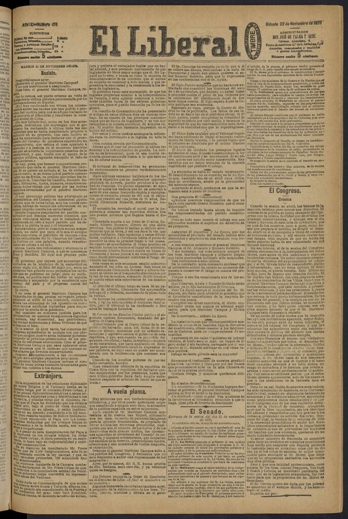Miniatura de El Liberal (Madrid. 1879) del 22 de noviembre de 1879, nº 176