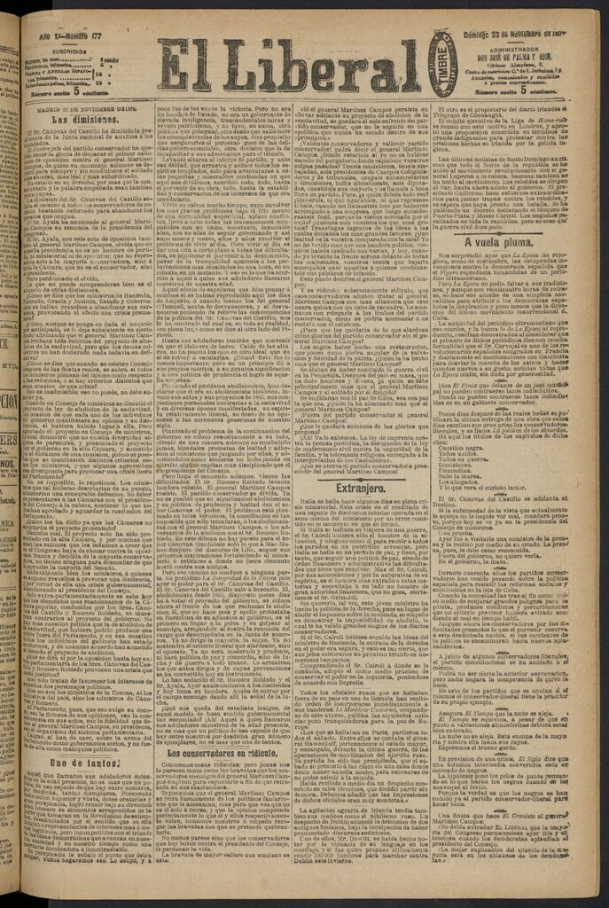 Miniatura de El Liberal (Madrid. 1879) del 23 de noviembre de 1879, nº 177